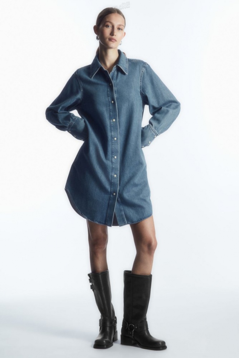 Blue COS Oversized Denim Mini Shirt Dress | WS40-E1CY