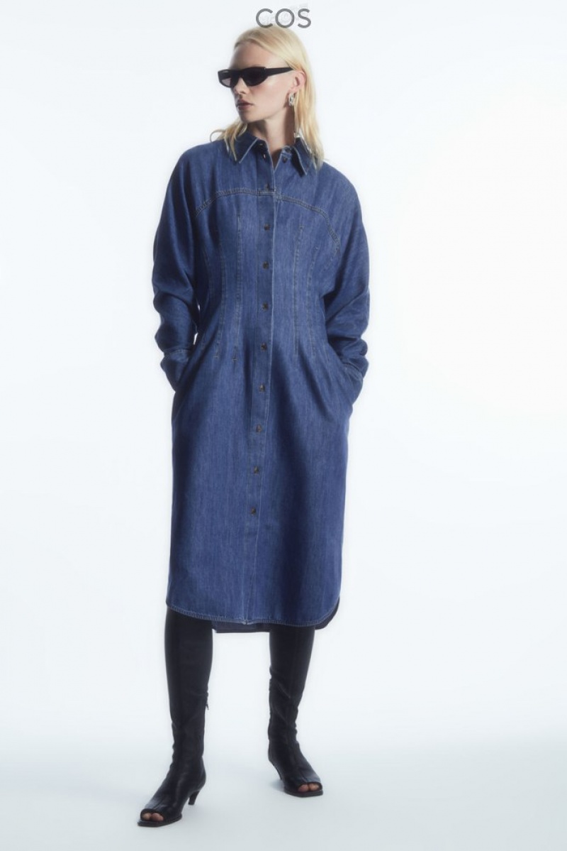 Blue COS Oversized Waisted Denim Shirt Dress | CB64-R5WT