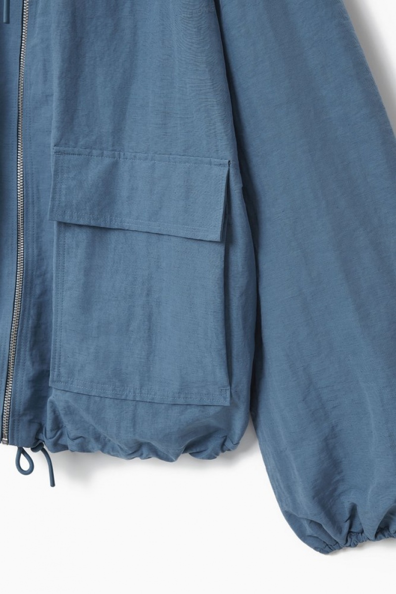 Blue COS Technical Linen-Blend Hooded Jacket | TC68-C8ZQ