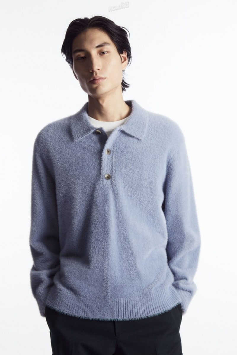 Blue COS Textured Knitted Polo Shirt | FY76-I2VM