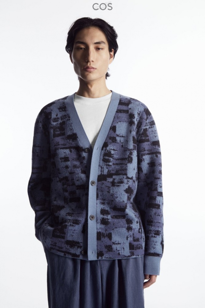 Blue / Black COS Brushstroke-Jacquard Wool Cardigan | YP23-V1DI