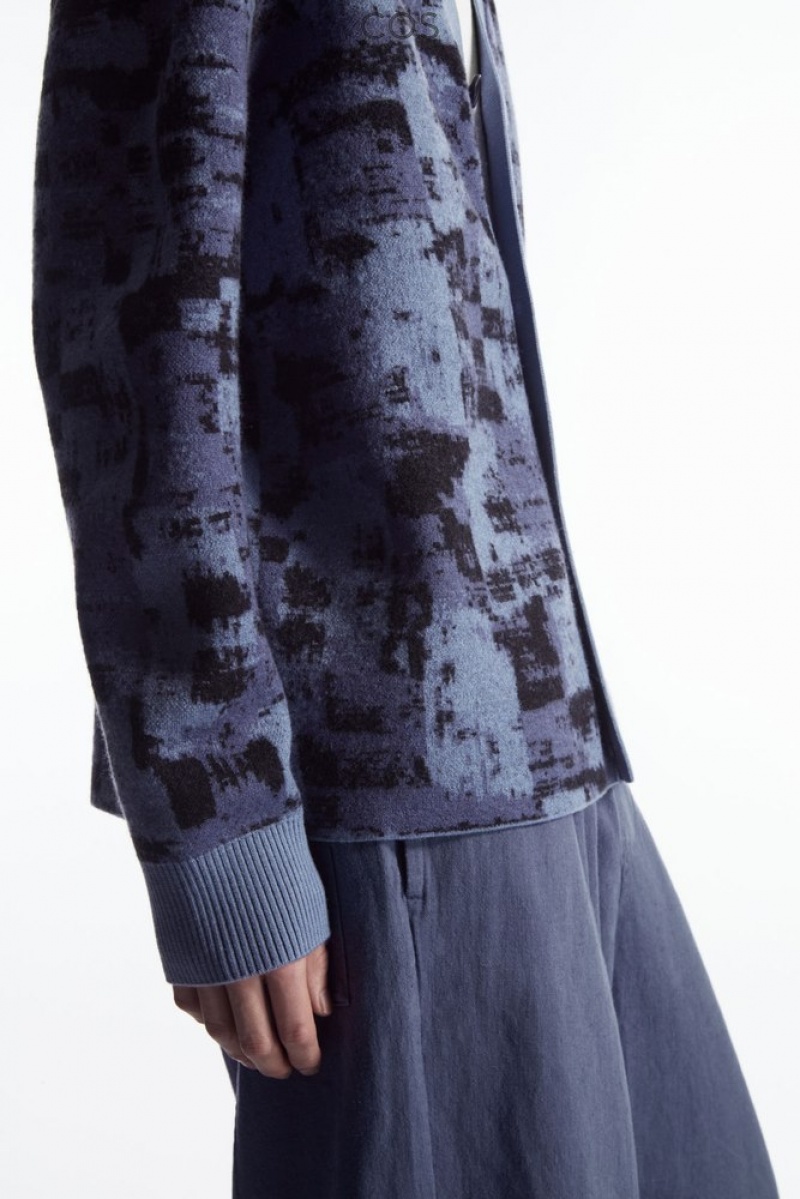 Blue / Black COS Brushstroke-Jacquard Wool Cardigan | YP23-V1DI