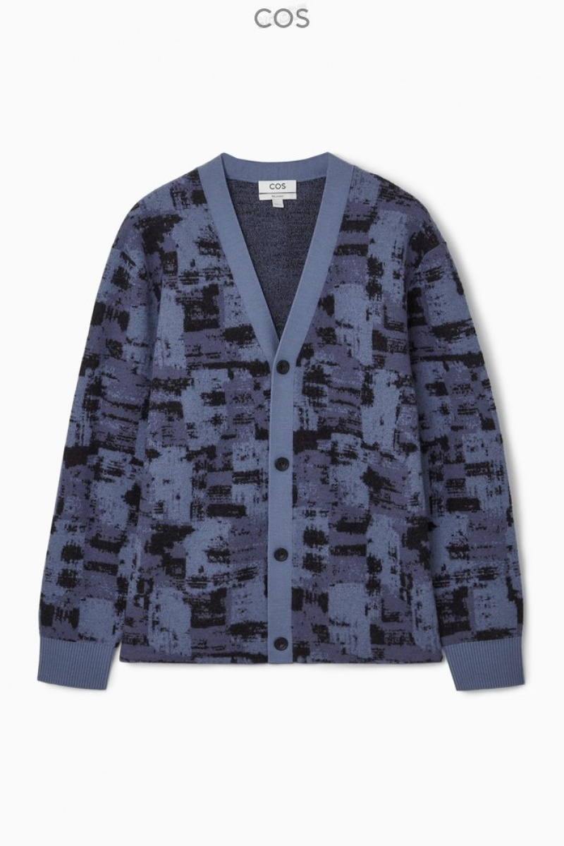 Blue / Black COS Brushstroke-Jacquard Wool Cardigan | YP23-V1DI