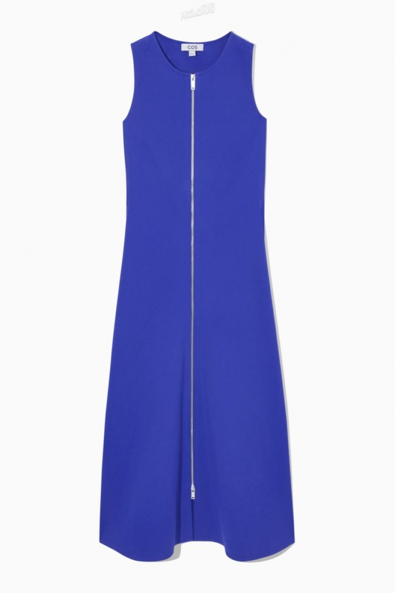 Bright Blue COS Flared Zip-Up Midi Dress | DC43-W9VE