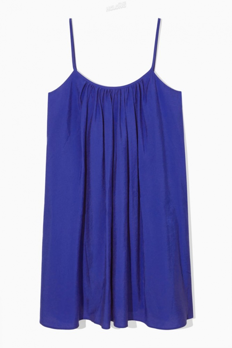 Bright Blue COS Gathered Strappy Mini Dress | QS33-Y3KA