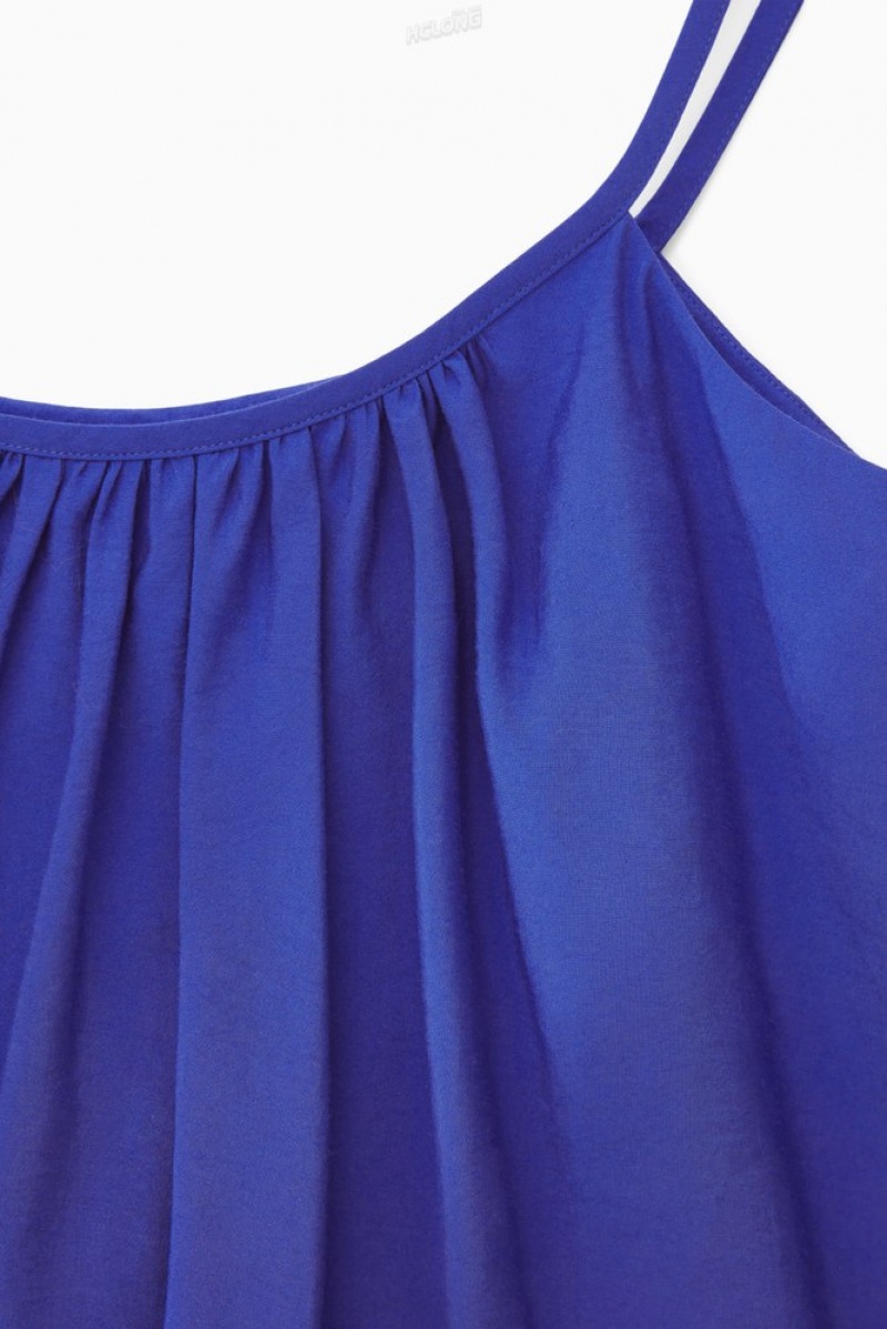 Bright Blue COS Gathered Strappy Mini Dress | QS33-Y3KA