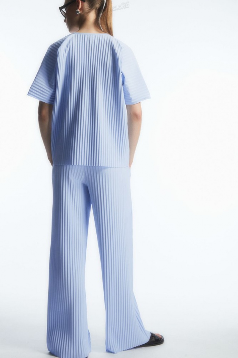 Bright Blue COS Pleated Elasticated Trousers | GH24-A2TR