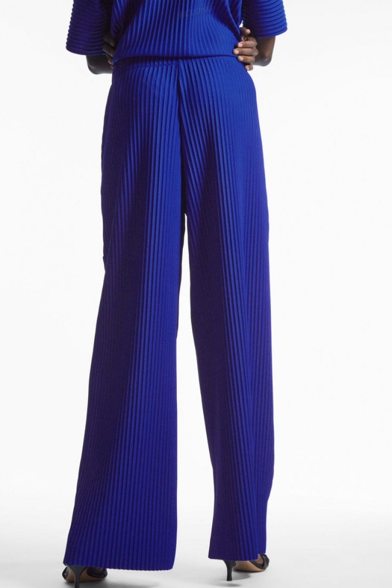 Bright Blue COS Pleated Elasticated Trousers | JO74-P3CK