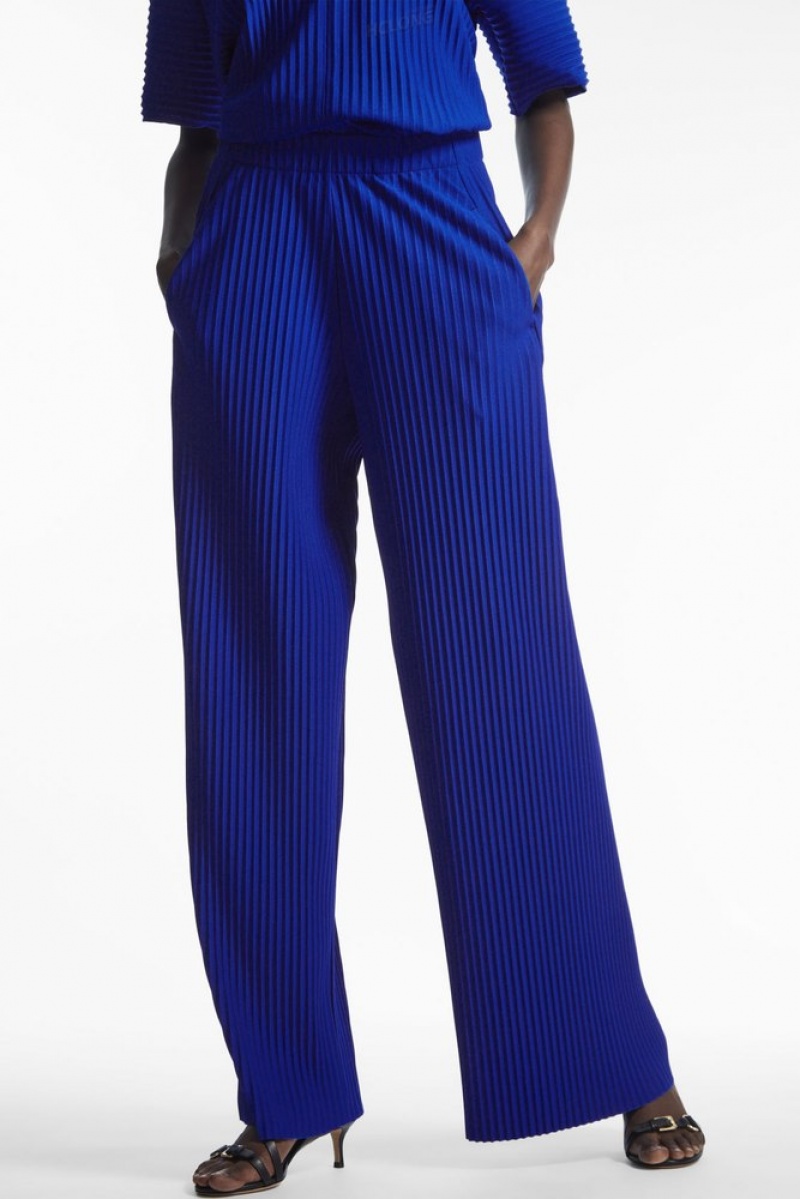 Bright Blue COS Pleated Elasticated Trousers | JO74-P3CK