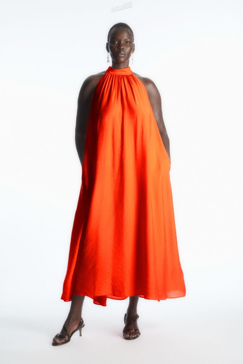 Bright Orange COS Halterneck Maxi Dress | WZ85-B4ES