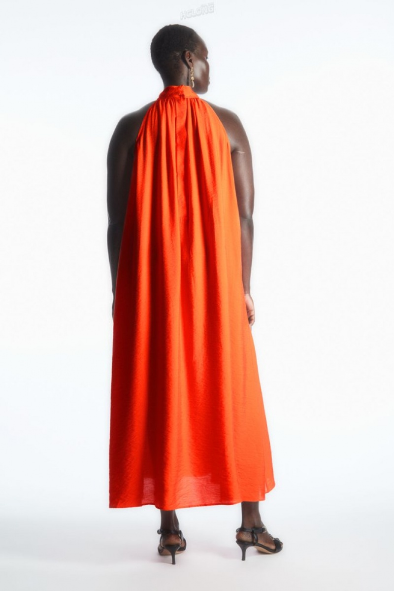 Bright Orange COS Halterneck Maxi Dress | WZ85-B4ES