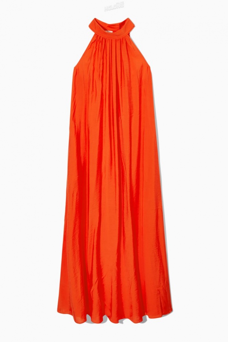 Bright Orange COS Halterneck Maxi Dress | WZ85-B4ES