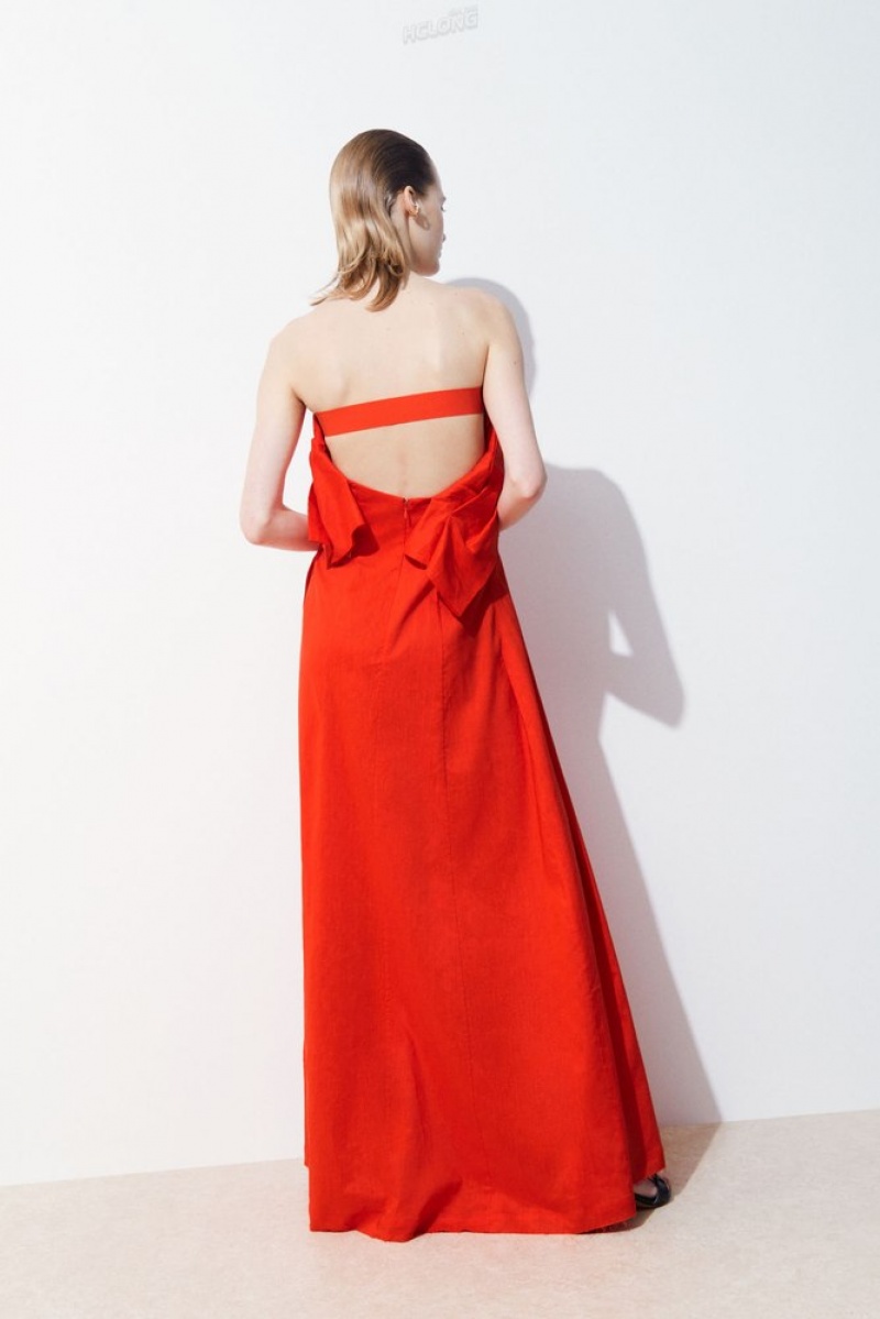 Bright Orange COS The Linen Bustier Dress | DL34-I5DF