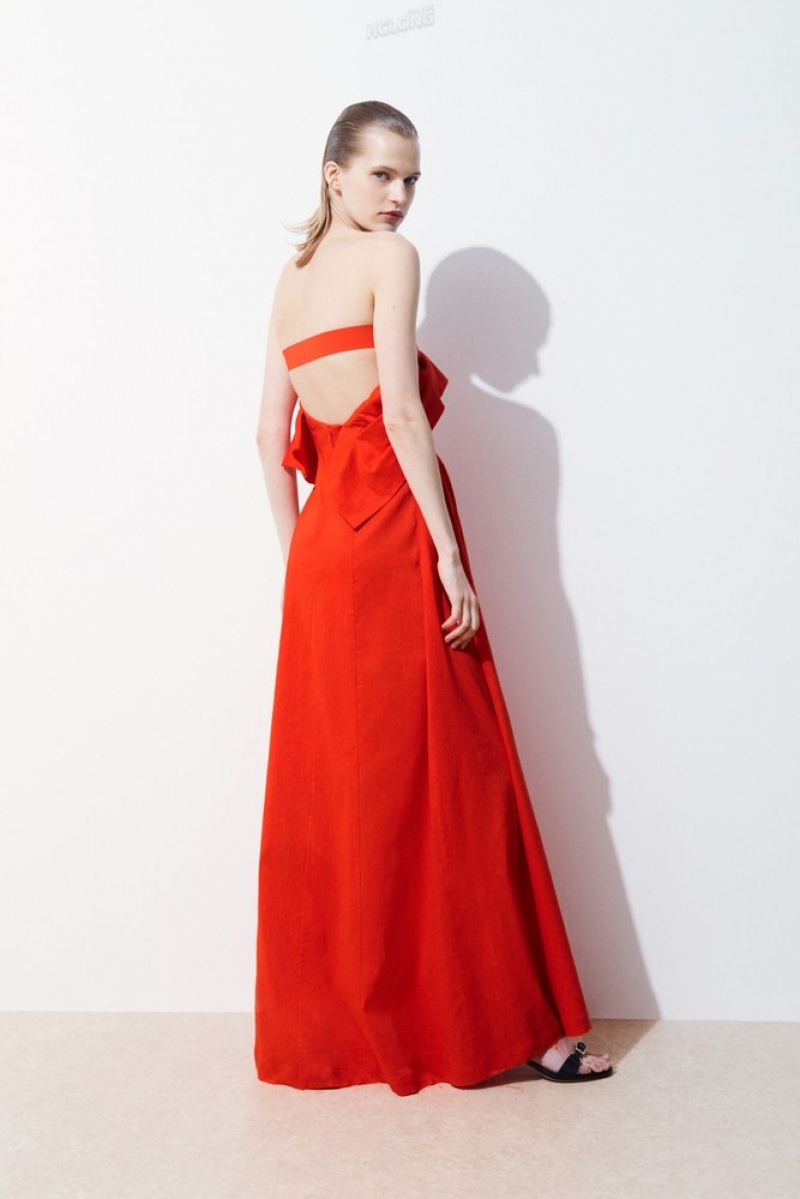 Bright Orange COS The Linen Bustier Dress | DL34-I5DF