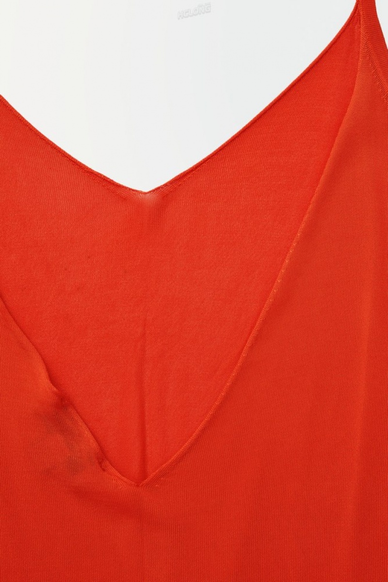 Bright Orange COS The Sheer Knitted Tank Top | VA37-Y2VU