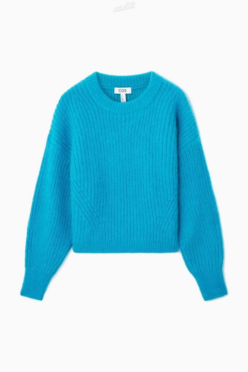 Bright Turquoise COS Cropped Alpaca And Wool-Blend Sweater | KS27-S4EB