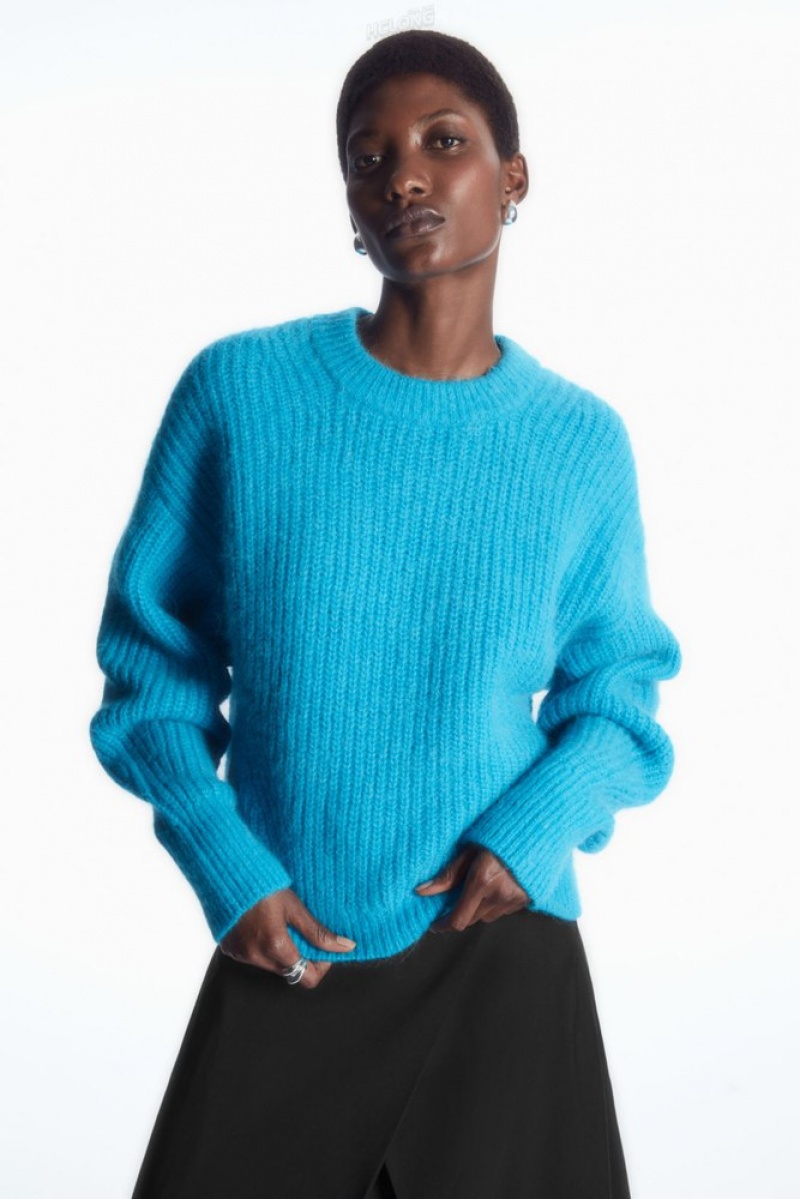 Bright Turquoise COS Cropped Alpaca And Wool-Blend Sweater | KS27-S4EB