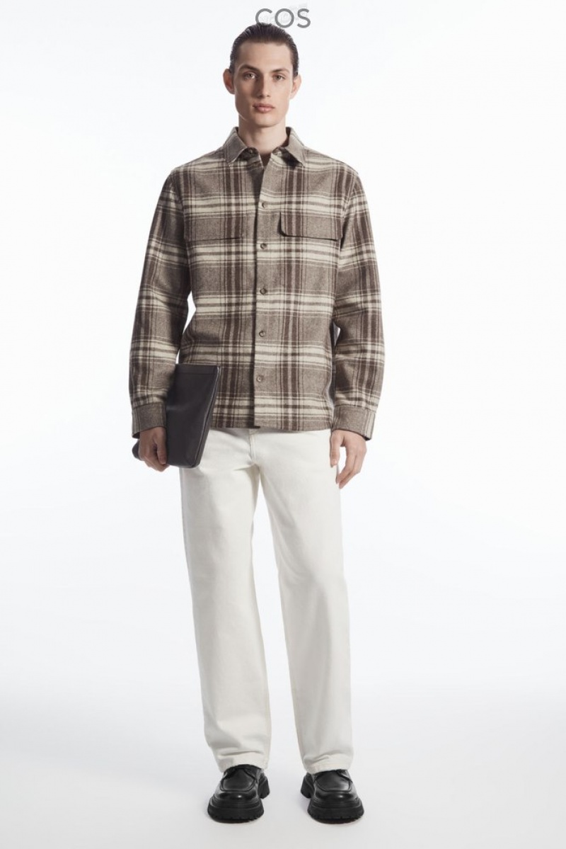 Brown / Cream / Checked COS Checked Wool-Flannel Overshirt | RY99-L2WJ