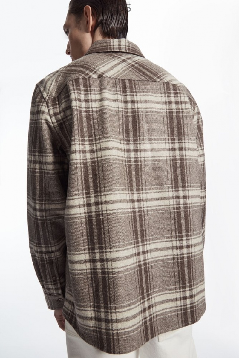 Brown / Cream / Checked COS Checked Wool-Flannel Overshirt | RY99-L2WJ