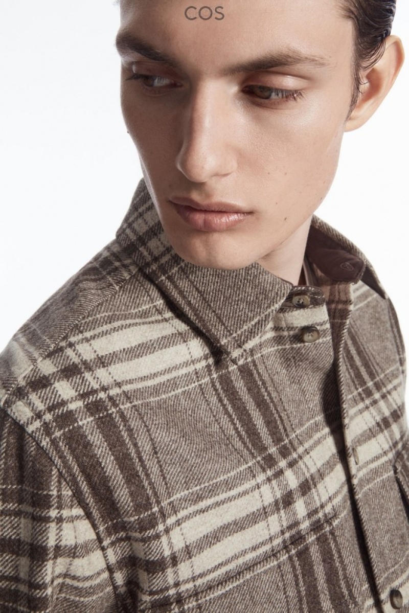 Brown / Cream / Checked COS Checked Wool-Flannel Overshirt | RY99-L2WJ