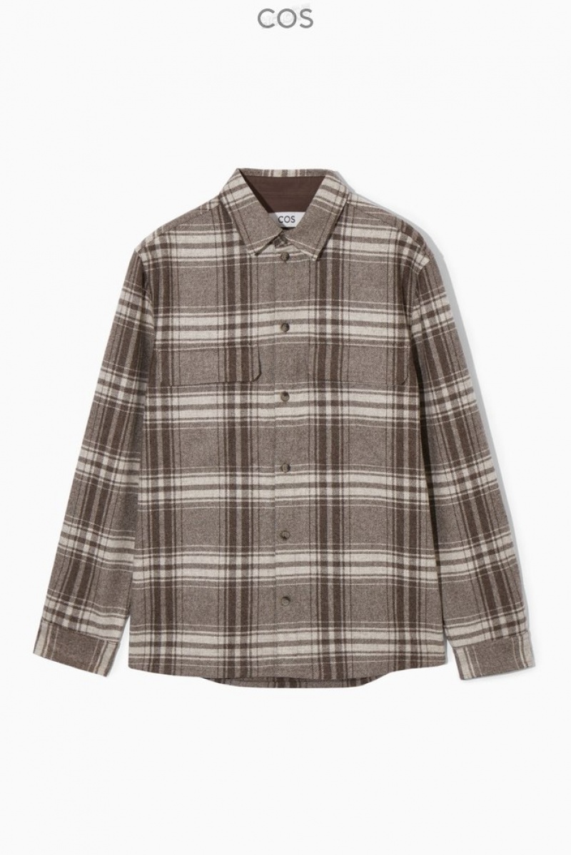 Brown / Cream / Checked COS Checked Wool-Flannel Overshirt | RY99-L2WJ