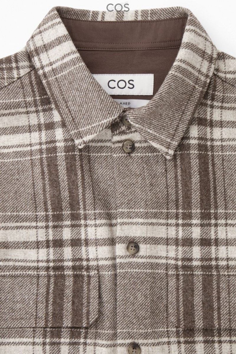 Brown / Cream / Checked COS Checked Wool-Flannel Overshirt | RY99-L2WJ