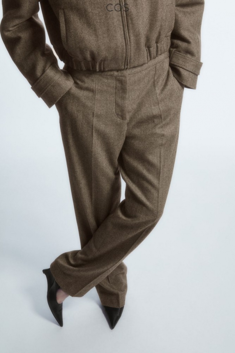 Brown / Herringbone COS Straight-Leg Wool-Herringbone Trousers | JS05-Z4YM