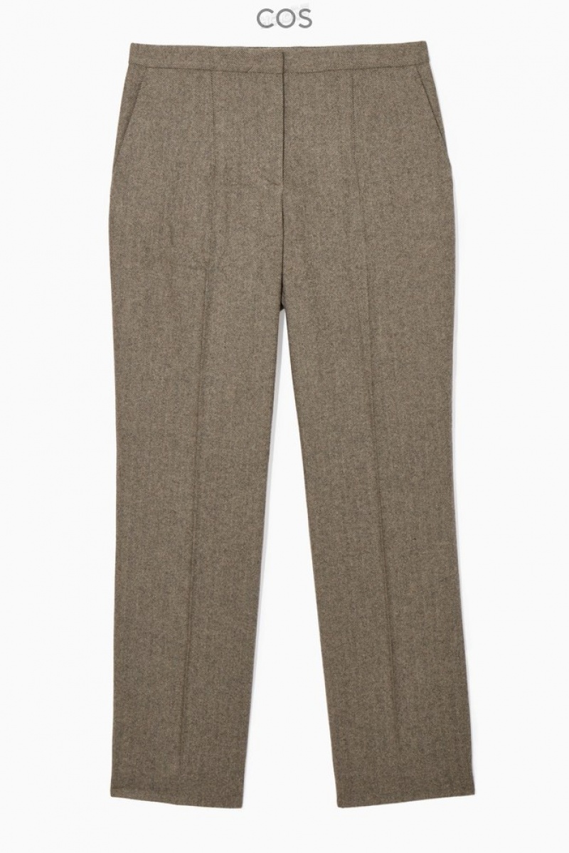 Brown / Herringbone COS Straight-Leg Wool-Herringbone Trousers | JS05-Z4YM