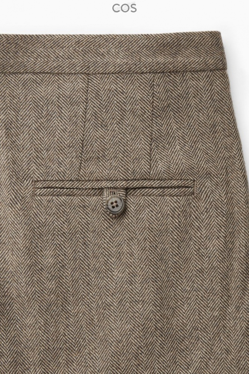 Brown / Herringbone COS Straight-Leg Wool-Herringbone Trousers | JS05-Z4YM