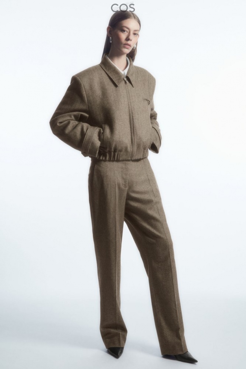 Brown / Herringbone COS Straight-Leg Wool-Herringbone Pants | SR04-Q7UR