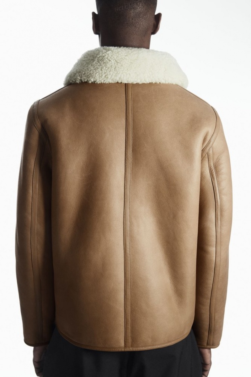 Camel / Ecru COS Reversible Shearling Jacket | CV80-I6EH