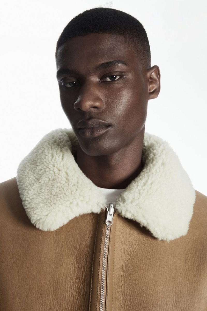 Camel / Ecru COS Reversible Shearling Jacket | CV80-I6EH