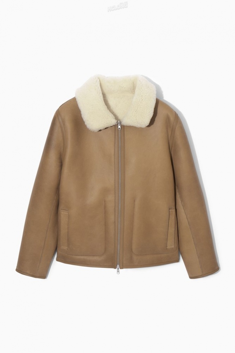 Camel / Ecru COS Reversible Shearling Jacket | CV80-I6EH