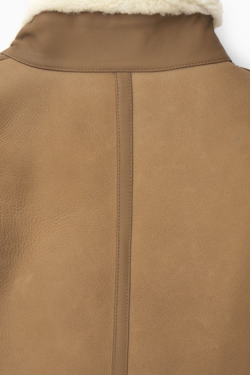 Camel / Ecru COS Reversible Shearling Jacket | CV80-I6EH