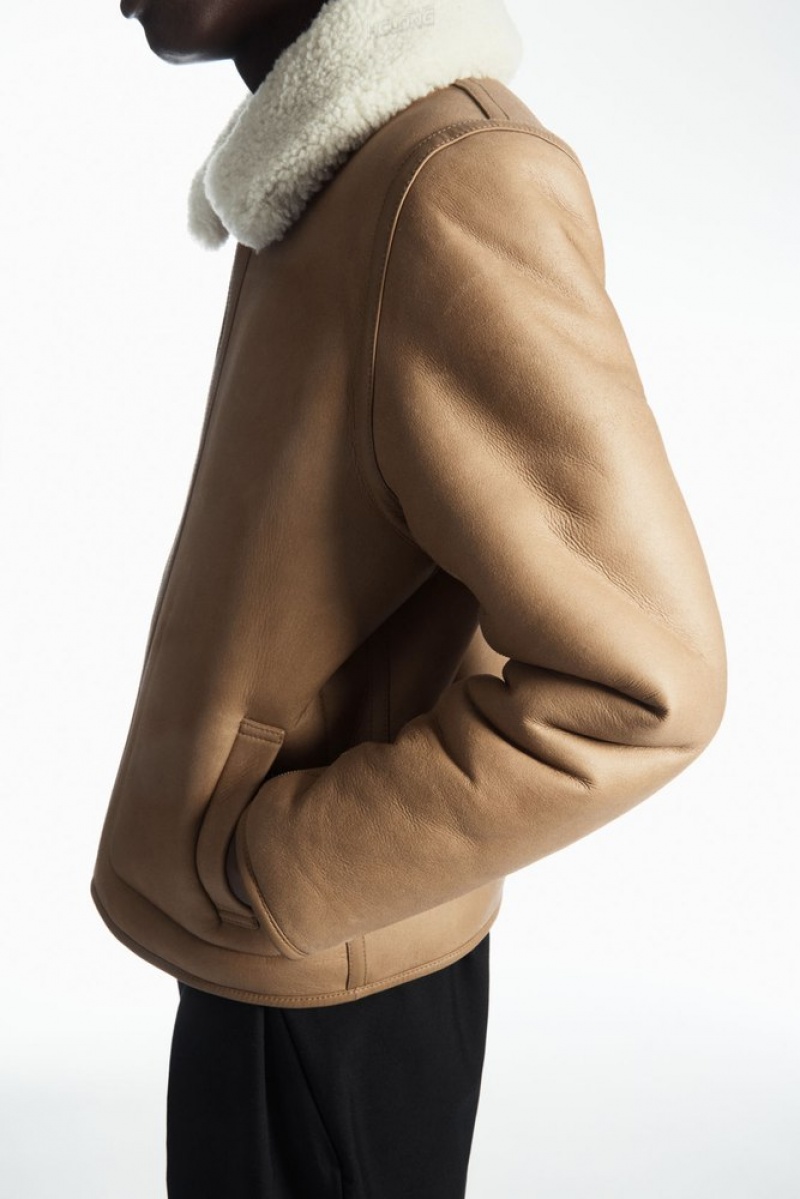 Camel / Ecru COS Reversible Shearling Jacket | CV80-I6EH