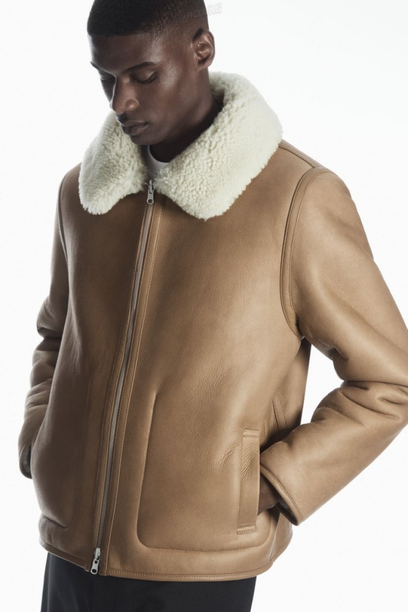 Camel / Ecru COS Reversible Shearling Jacket | CV80-I6EH