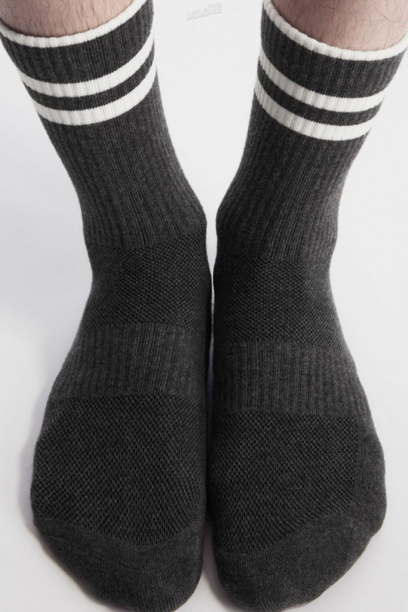 Charcoal MéLange / White COS Striped Sports Socks | LJ02-W4FX