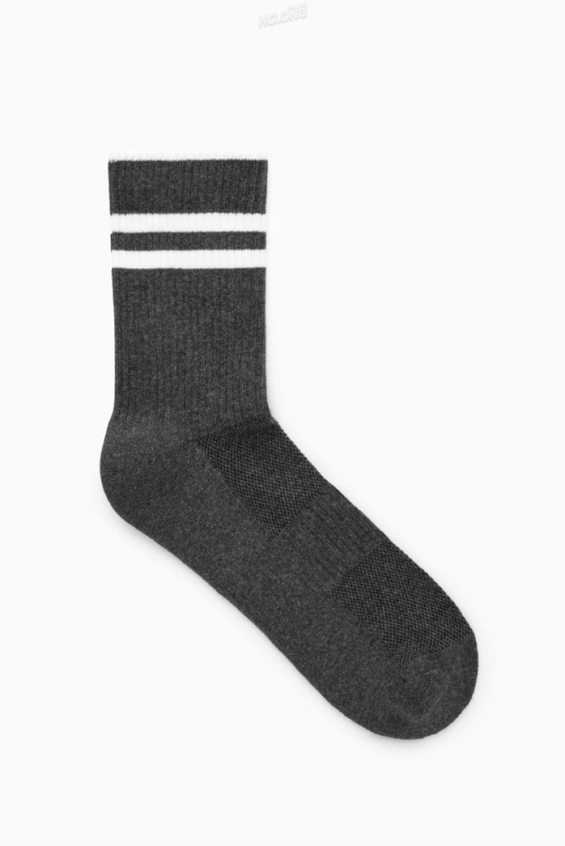 Charcoal MéLange / White COS Striped Sports Socks | LJ02-W4FX