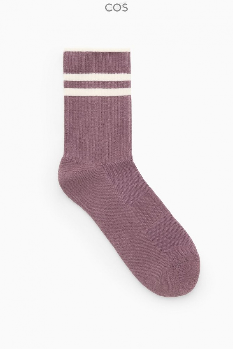 Charcoal MéLange / White COS Striped Sports Socks | WU14-J9IJ