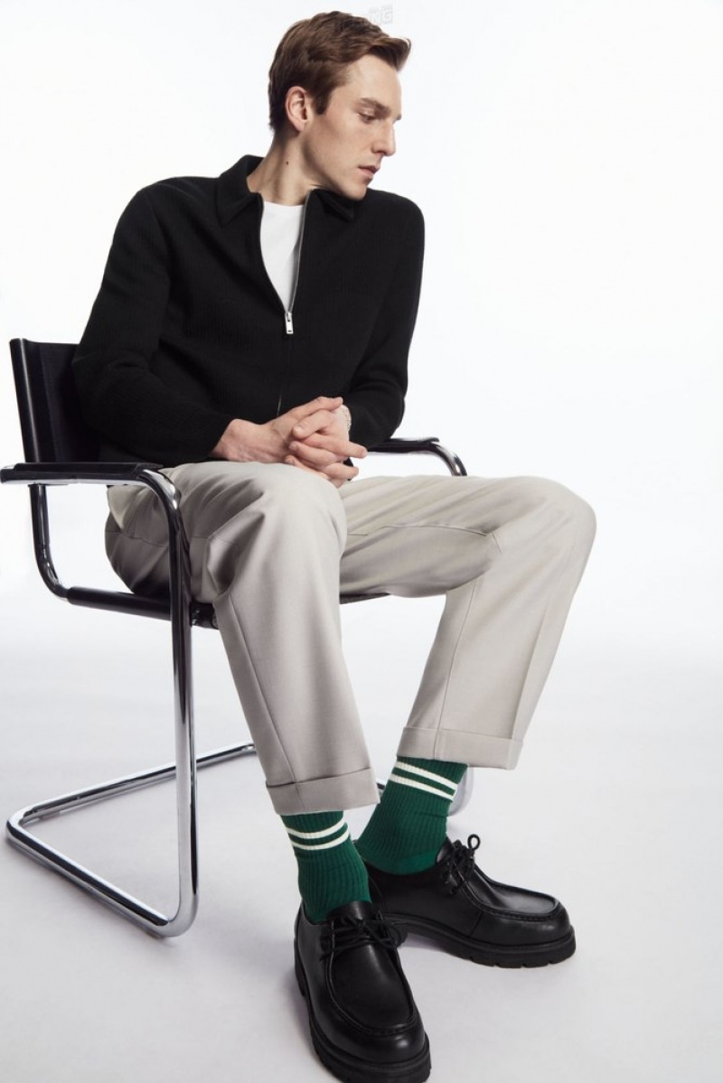 Charcoal MéLange / White COS Striped Sports Socks | HT75-A8WB