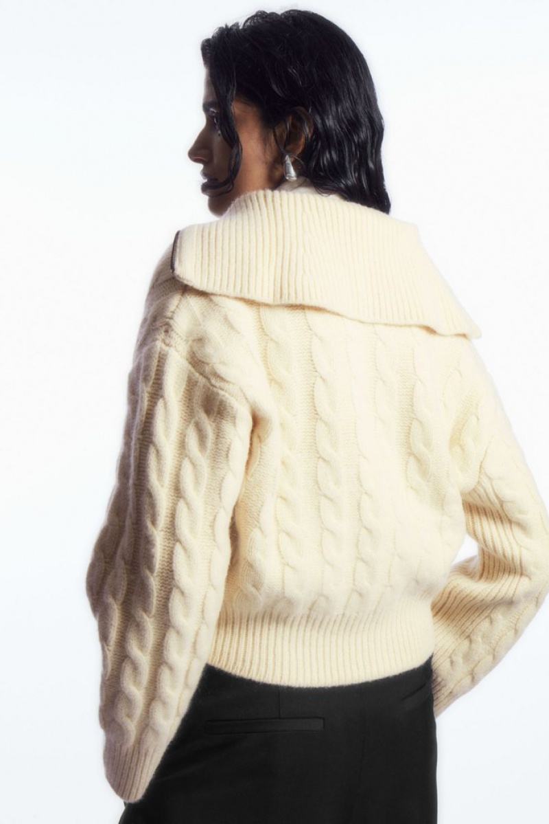 Cream COS Cable-Knit Wool Zip-Up Jacket | BC35-P2VI