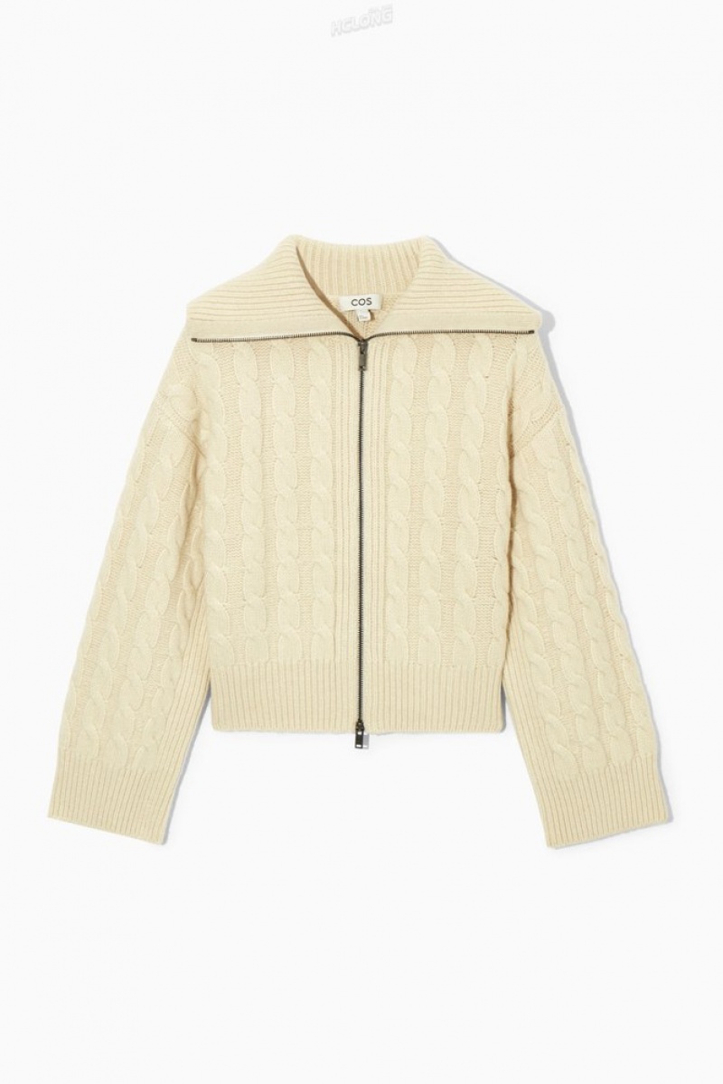 Cream COS Cable-Knit Wool Zip-Up Jacket | BC35-P2VI