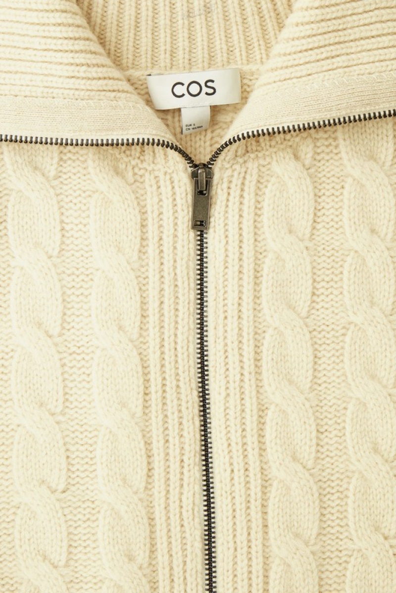 Cream COS Cable-Knit Wool Zip-Up Jacket | BC35-P2VI