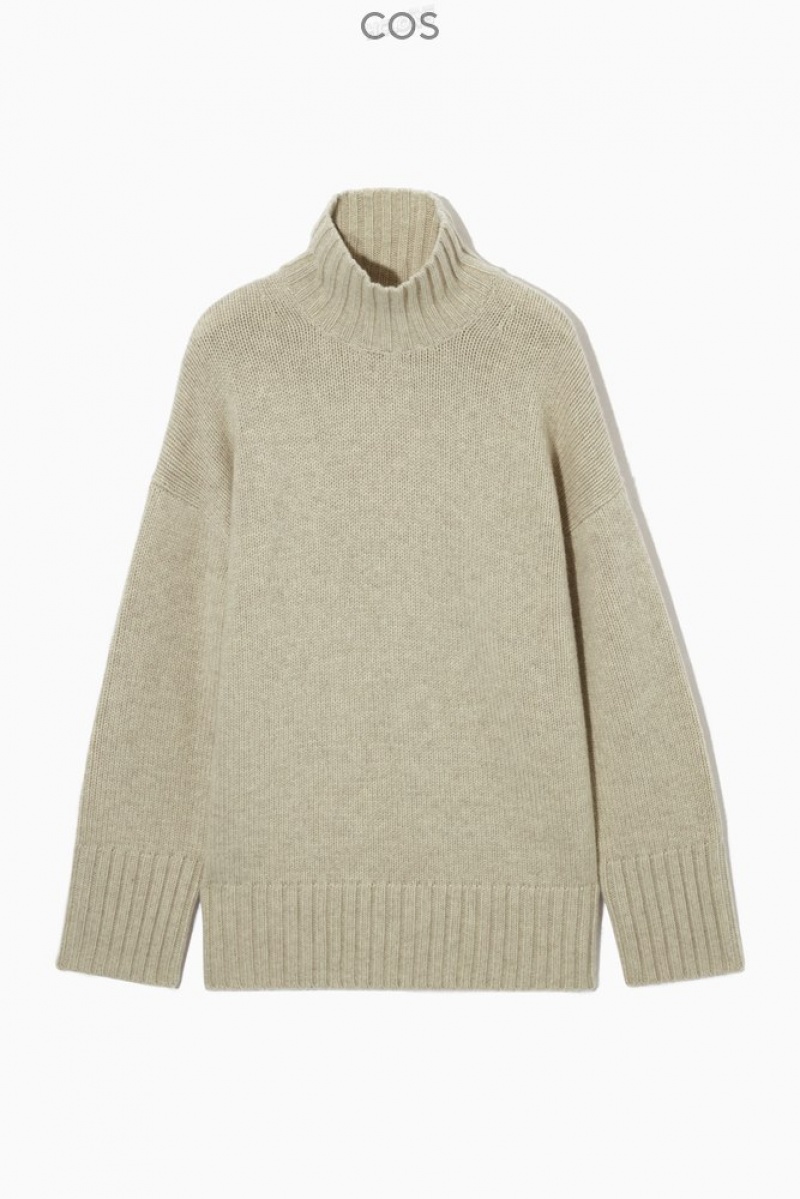 Cream COS Funnel-Neck Pure Cashmere Sweater | HF45-W6UK