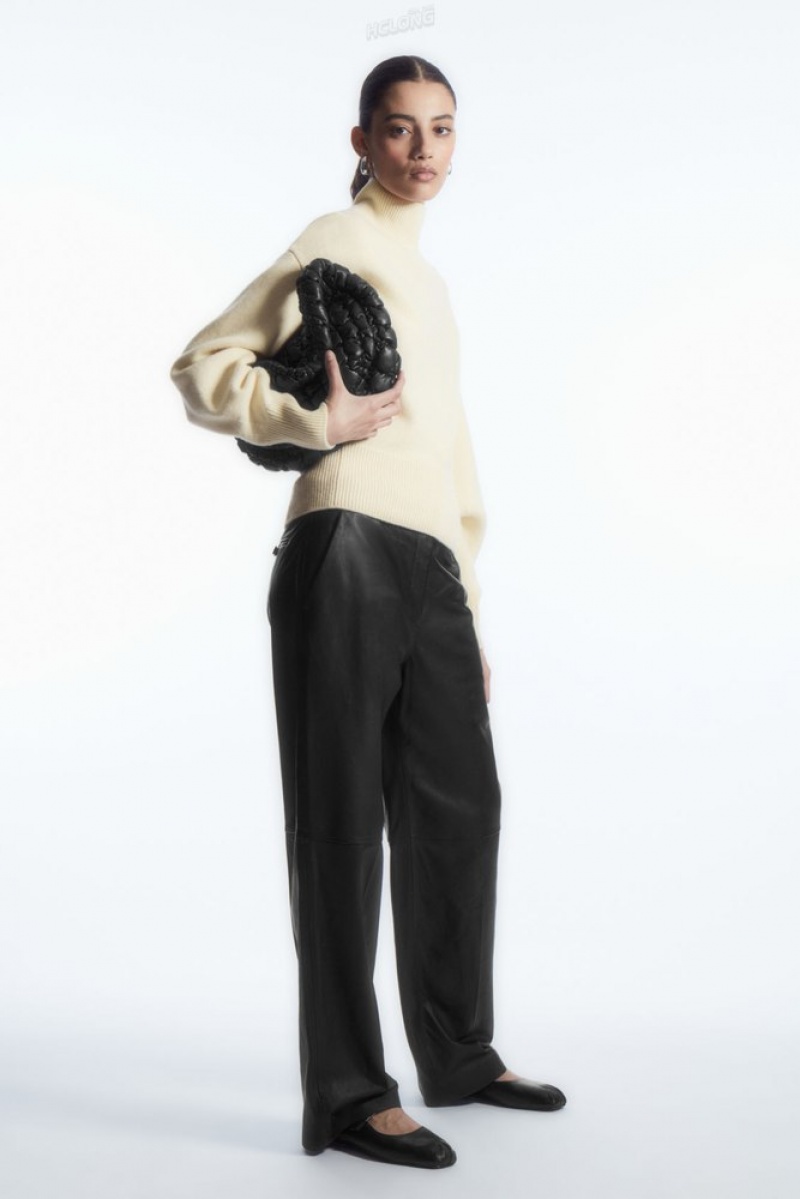 Cream COS Funnel-Neck Waisted Wool Sweater | HJ89-S1PI