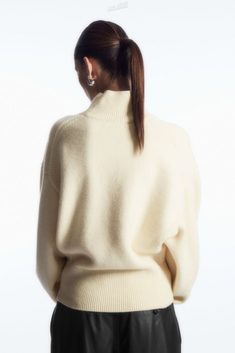 Cream COS Funnel-Neck Waisted Wool Sweater | HJ89-S1PI