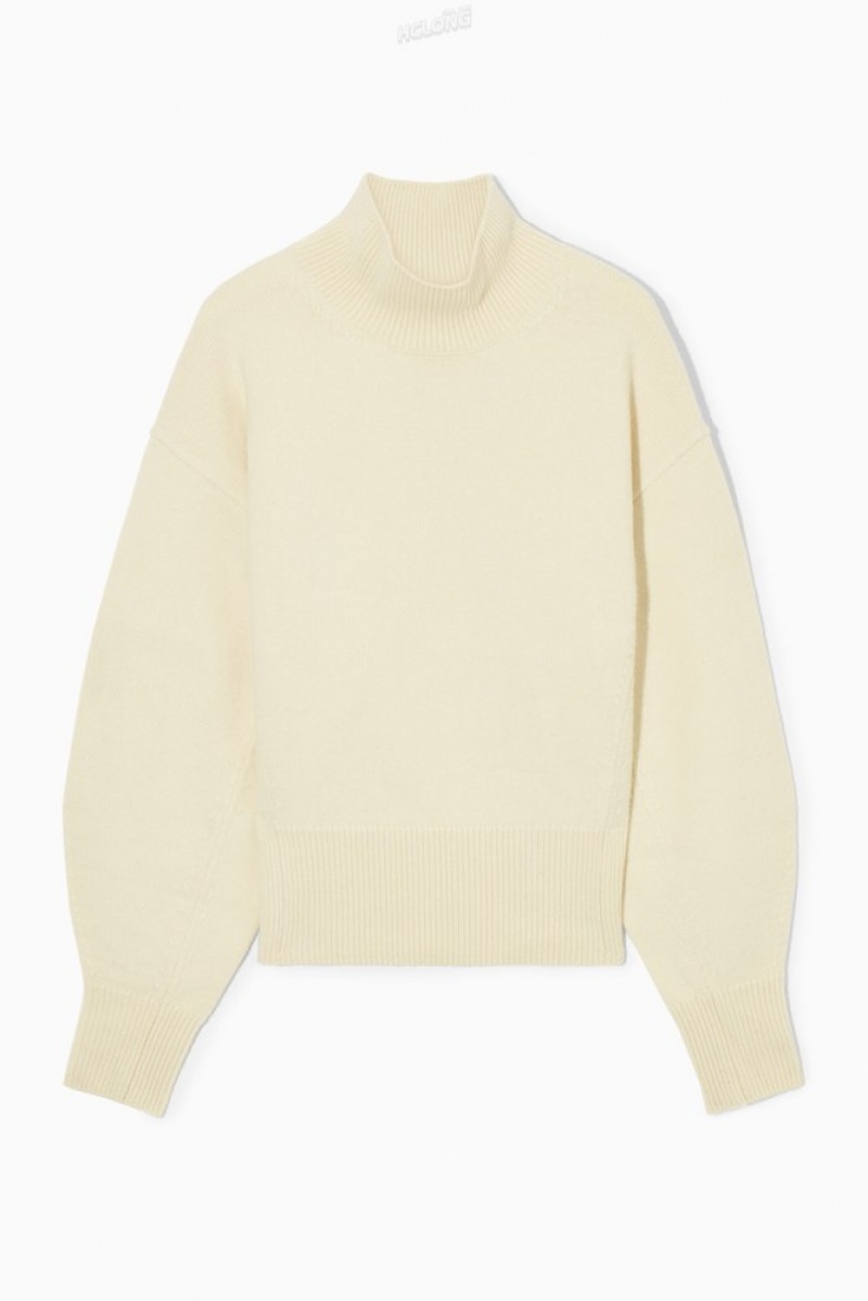 Cream COS Funnel-Neck Waisted Wool Sweater | HJ89-S1PI