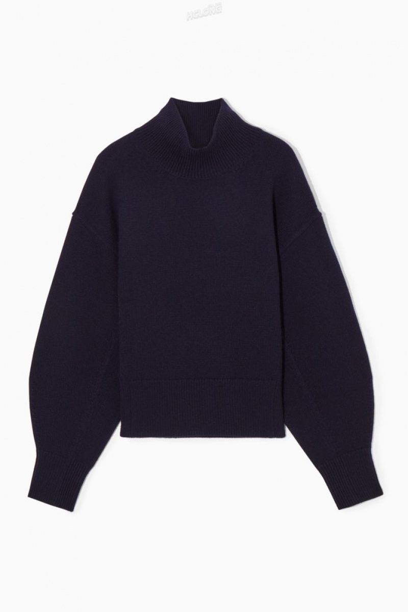 Cream COS Funnel-Neck Waisted Wool Sweater | VK04-W4SP