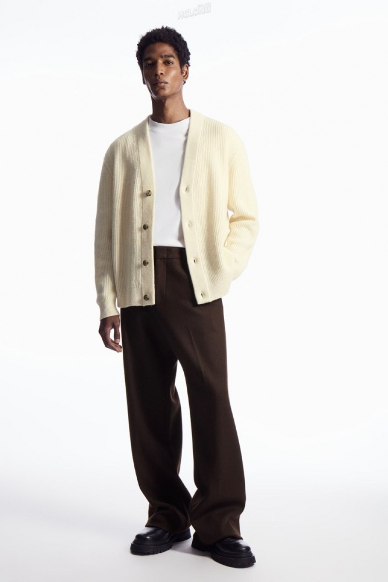 Cream COS Ribbed Wool And Cashmere Cardigan | YU45-E3CR