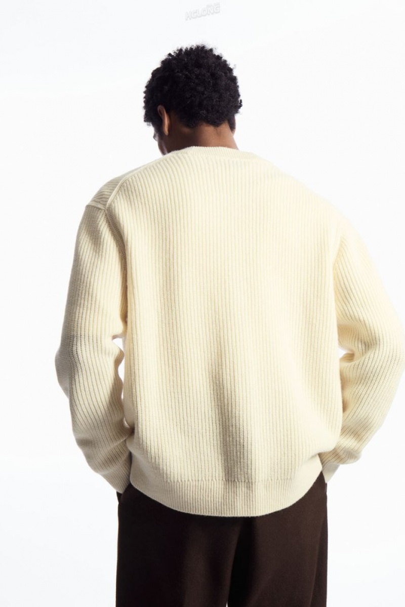 Cream COS Ribbed Wool And Cashmere Cardigan | YU45-E3CR